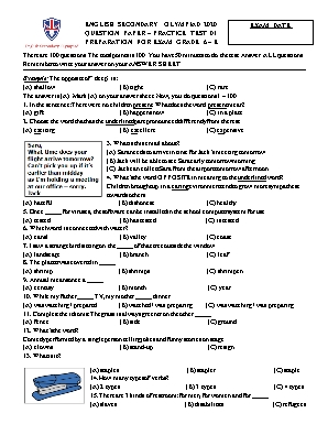 Đề kiểm tra 1 tiết môn Tiếng Anh Lớp 6 năm 2020 (Có đáp án)